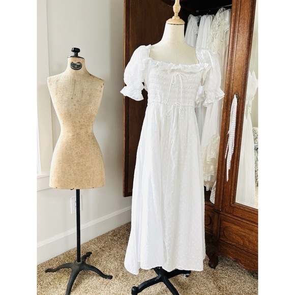 R Yiposha Fit & Flare Dress Womens Size  XL White Cotton Smock A Line‎ Midi - Picture 1 of 12